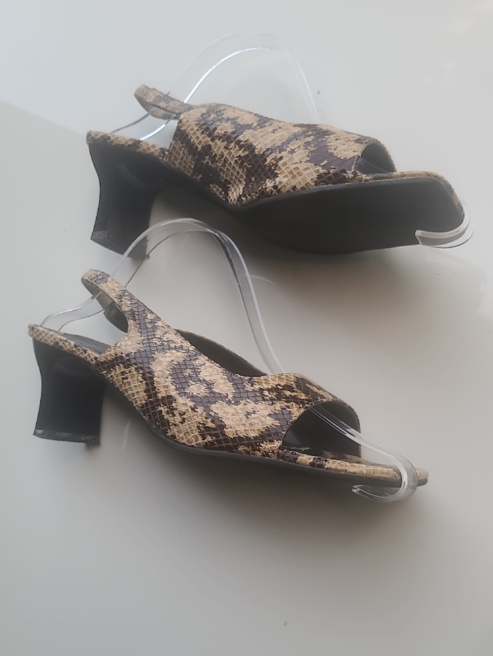 A. Marinelli Tan and Black Snake-Print Slingback Heels - Picture 4 of 7